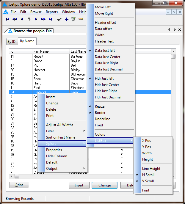 Example window showing Xplore browse
